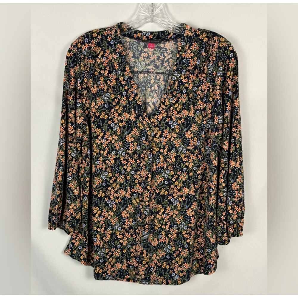 Womens Vince Camuto Size M Floral Tunic Top Cottagecore Peasant Bloomcore Boho